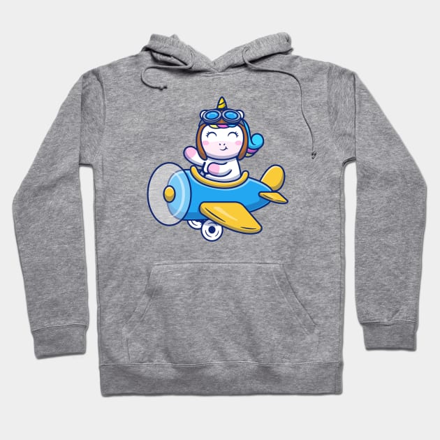 Cute Unicorn Riding Air Plane Hoodie by Catalyst Labs